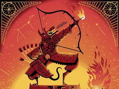 Year of the Dog arrow bow chinese dog drawn fire quiver signs stars symbols