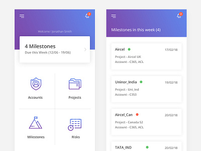 Project Management App Concept app clean design flat list management milestone minimal project ui ux