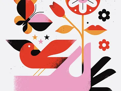 Bloom bird butterfly design flower hand illustration lips texture vector
