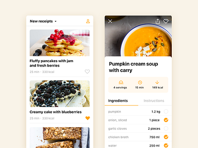 Receipts App app cooking food minimalistic mobile receipt white