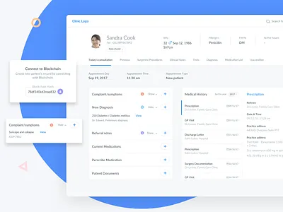 Blockchain in healthcare - Doctor's Dashboard application blockchain blue clinic dashboard data design doctor dashboard healthcare hospital medical share