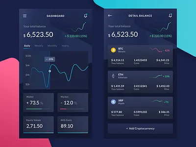 Cryptocurrency Wallet Exploration android balance chart crypto flat gradient graph ios money