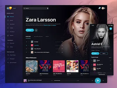Holo Music UI Kit Artist Page cover desktop freebie kit music online player sketch spotify streaming ui ui kit