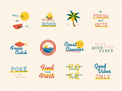 Good Vibes assets badges branding cali hawaii logo mark poke script