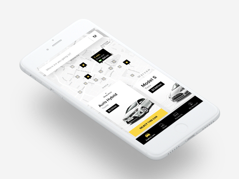 Autopilot car sharing - interactions animation cards design interaction ios loader map motion principle swipe