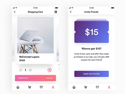 Shopping Cart and Invite Friends app card cards cart coupon friends gradient invite ipad iphone shopping
