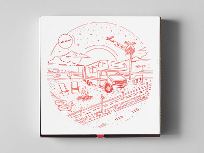Lazy Moon Pizza Box beach box camping florida hand drawn illustration lazy moon pizza rv sharpie