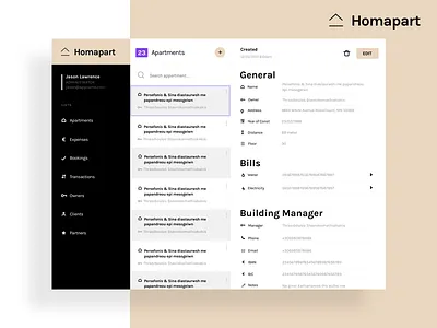 Homapart Dashboard Management Rent apartments airbnb apartments design home kouroupakis michail minimal rent ui ux