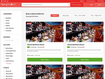 Order Online Food delivery food app list restaurant ui web