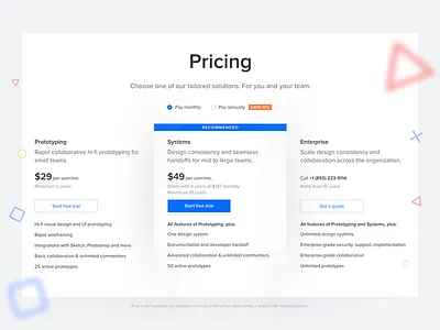 UXPin Pricing Page clean data minimal price pricing shapes table ui ux uxpin web webdesign