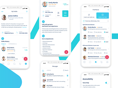 Dignify - Health Care App app blue care color green health healthcare ios app light medic mobile white