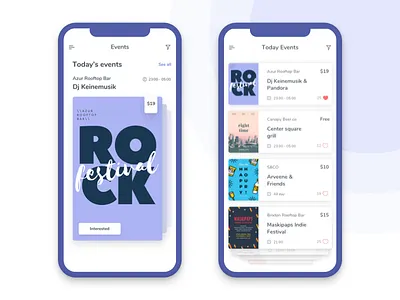 Events App app cards design events ios iphonex list mobile presentation ui ux
