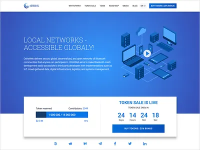 Orbis - ICO landing page bitcoin crowdfunding flat ico illustration isometric ui ux web webflow