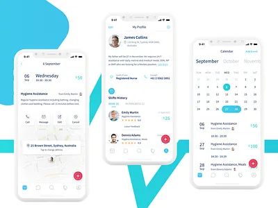Dignify - Health Care App app blue care color green health healthcare ios app light medic mobile white