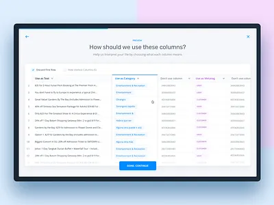 Monkey Learn - Select Columns app blue clean design excel interface sheet ui ux web website