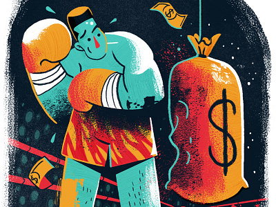 Financial Fitness boxer character conceptual editorial finance graphic illustration money sport