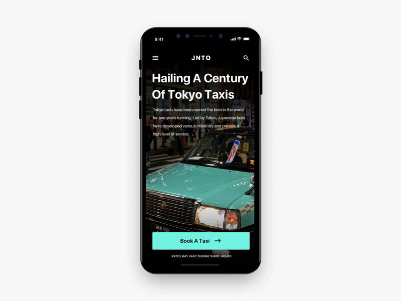 Taxi Cabs Of Tokyo - Responsive Mobile animation booking cta design gif ios landing mobile taxi typography ui