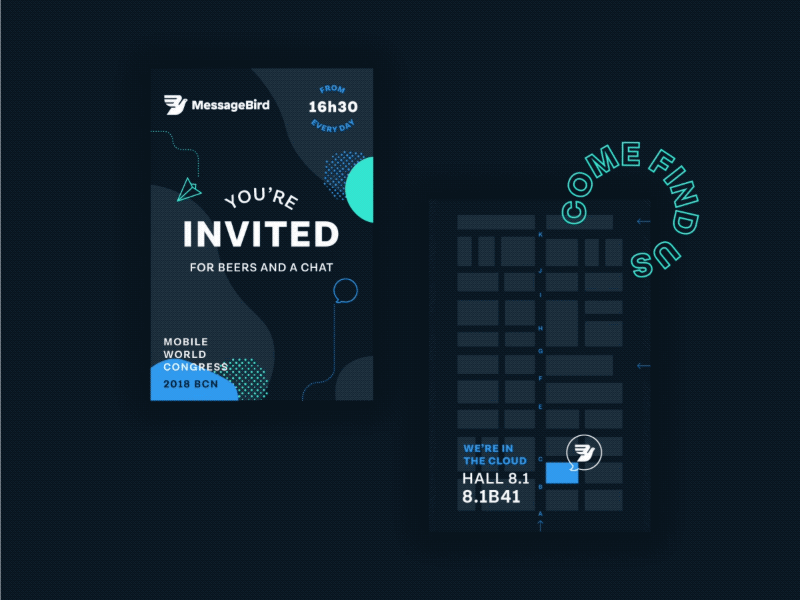 Come find us! barcelona bird communications congress invitations message messagebird mobile world