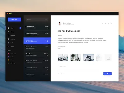 Mail Client Application blue blur clean dark dekstop fluent gradient mail minimal shadow ui