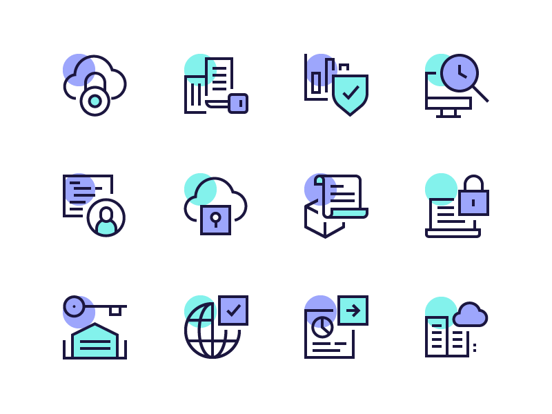 Blockchain Icons bitcoin blockchain cryptocurrency icon set safe secure server shield wallet