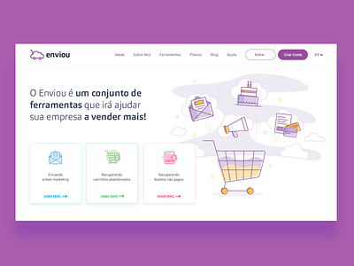 Enviou Homepage cart e commerce header homepage illustration interface landingpage software tools