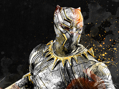 MARVEL Illustration: Black Panther black panther comic drawing gold illustration ink marvel movie pencil watercolor