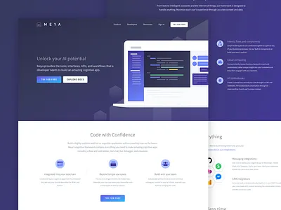 Meya.ai Product & Sign Up Page ai bot chat cognitive app graphic integrations website