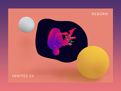 Metamorphosis daily design gradience gradient illustration invitation. ladies invite metamorphosis planet plants