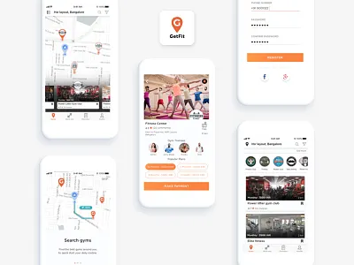 Fitness App app design app icon fitness gym health ios landing screen login screen mapview onboarding screens signup screen trainer