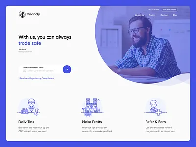 Financial services website home page business day trading financial services landing page share market tips website