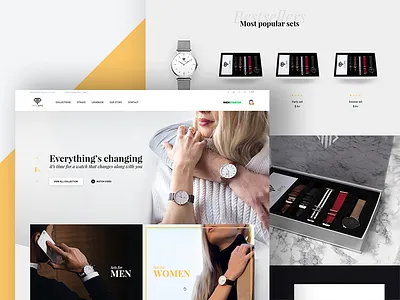 Online shop for watch brand about us brand buy clothes contept e commerce e store fashion footer header modern product page services shop style watch website