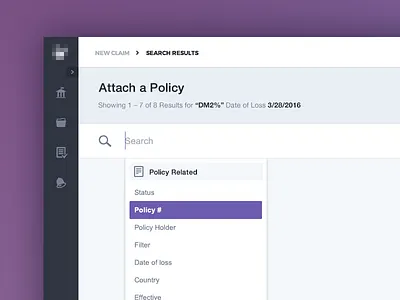File a Claim - Search admin claims corporate design graph insurance placeholder purple ui ux visual web