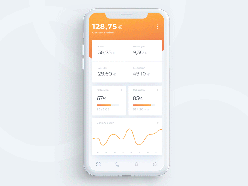 Simyo Remake app calls card chart dashboard google ios orange phone simyo tabbar