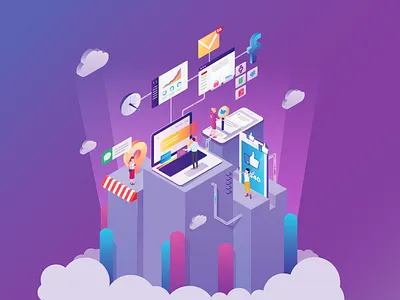 Isometric Vector Illustration cloud communication cover digital illustration isometric magazine mail message phone vector