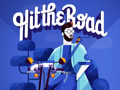 Motocompo character cinema digital film graphic illustration motorbike person poster typography vector