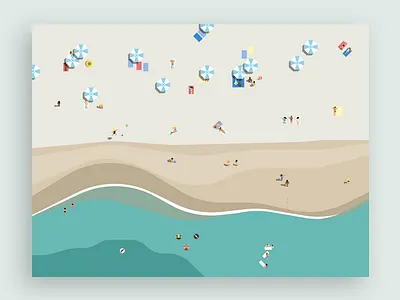 Reverting to Adolescence aerial beach color design flat illustration minimal ocean play sun towel vector