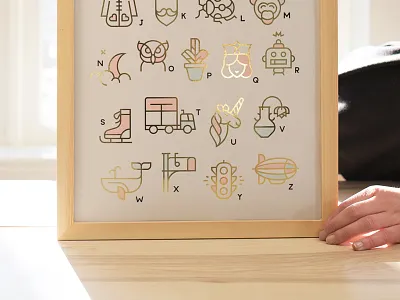 Golden - Alphabet art print abc alphabet art art print educational gold foil gold foiled line art wall decor