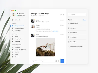 Chat UI - White Theme bold clean design community slack desktop plant grid web flat holo fluent design language mail message chat text typography white space ux ui app mac white minimal blur