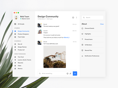 Chat UI - White Theme bold clean design community slack desktop plant grid web flat holo fluent design language mail message chat text typography white space ux ui app mac white minimal blur