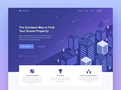Quick Property buildings header illustration landing page property ui web website
