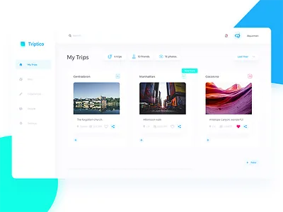 Triptico, travelling web app blue clean green minimal photos travell ui web app white