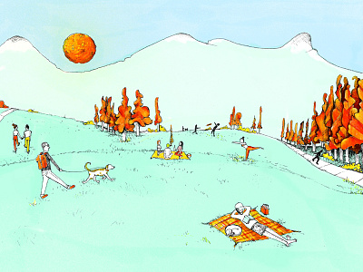 A walk in the park art design drawing illustration landscape park