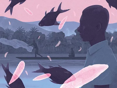 Infectious Diseases digital editorial fish fishing illustration landscape medicine people science