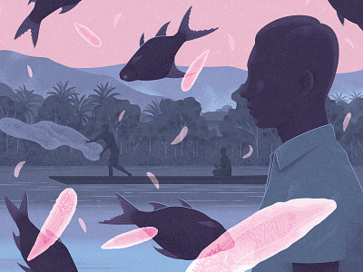 Infectious Diseases digital editorial fish fishing illustration landscape medicine people science