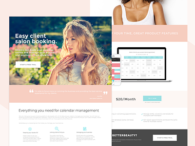 Salon booking landing page app booking features homepage landing page pricing salon testimonial ui ux web app website