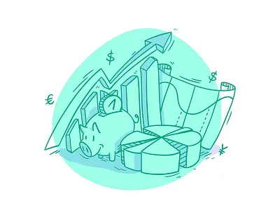 Economy illustration blue business chart company dollar drawing economy illustration line money pig simple