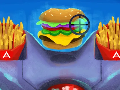 Grubhub Bytes Blog: Angular Upgrade angular angularjs blog burger cyborg editorial food fry canon grubhub illustration medium tech