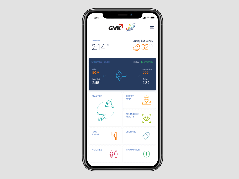 Mumbai Airport App Dashboard airplane airport card mobile dashboard dubai flight interaction loader mobile mobile app mumbai ui