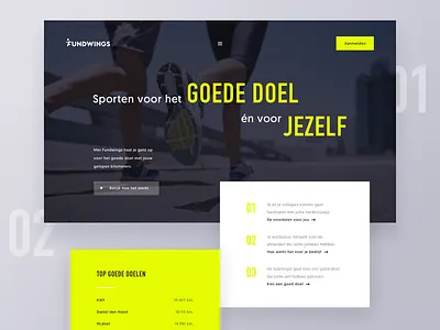 Fundwings charity design landingpage running sports ui website