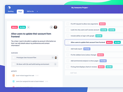 Project Management Tasklist dashboard interface project management system ui ux